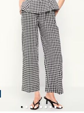 Old Navy Linen Blend Black & White Gingham Wide-Leg Pants